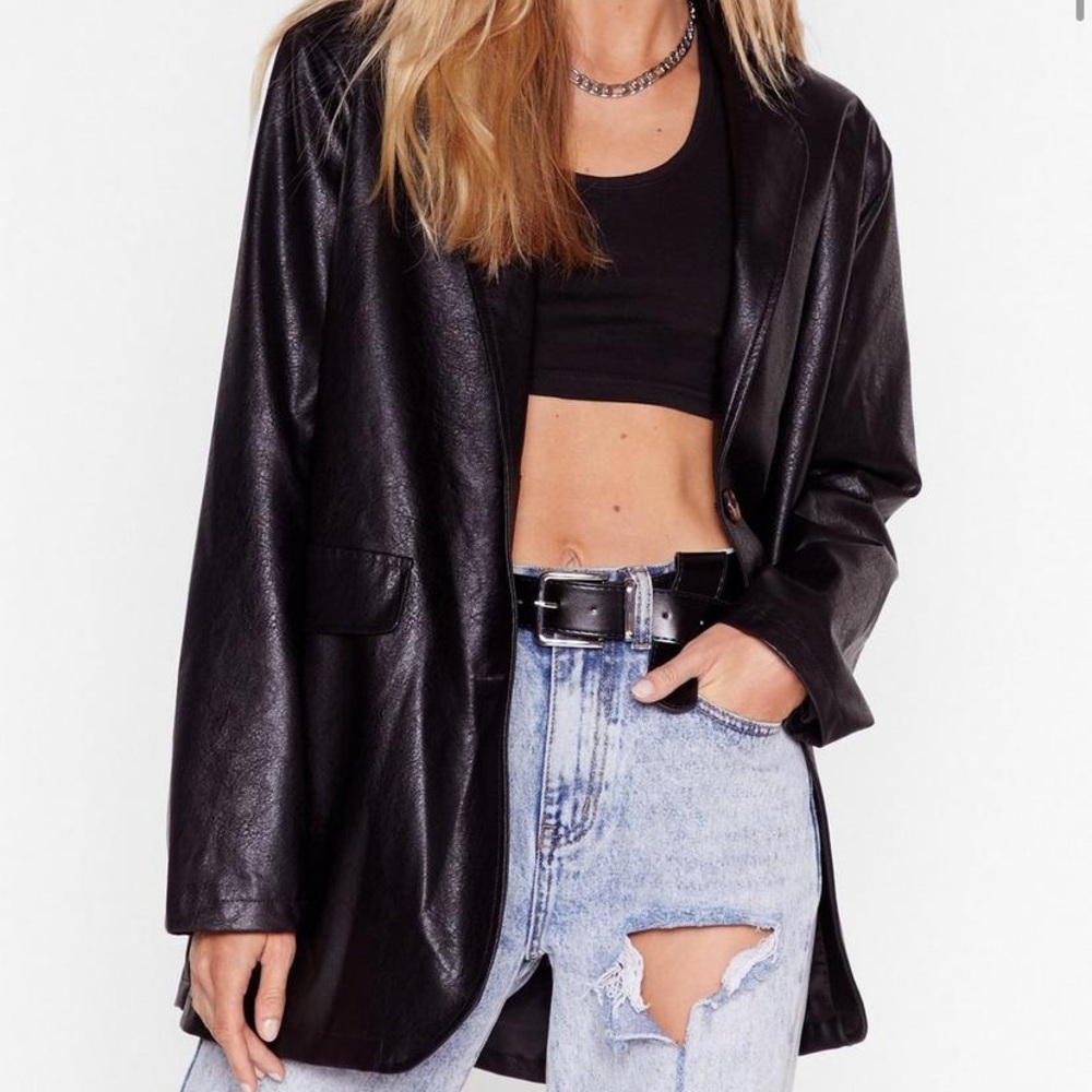 Faux Leather Longline Blazer